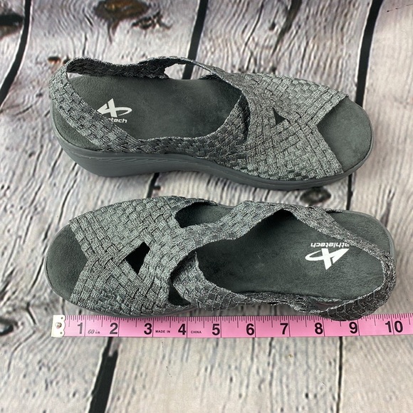 ATHETECH MAREENA Metallic Silver Woven Open Toe Sling Back Low Heel Sandals - Picture 7 of 17